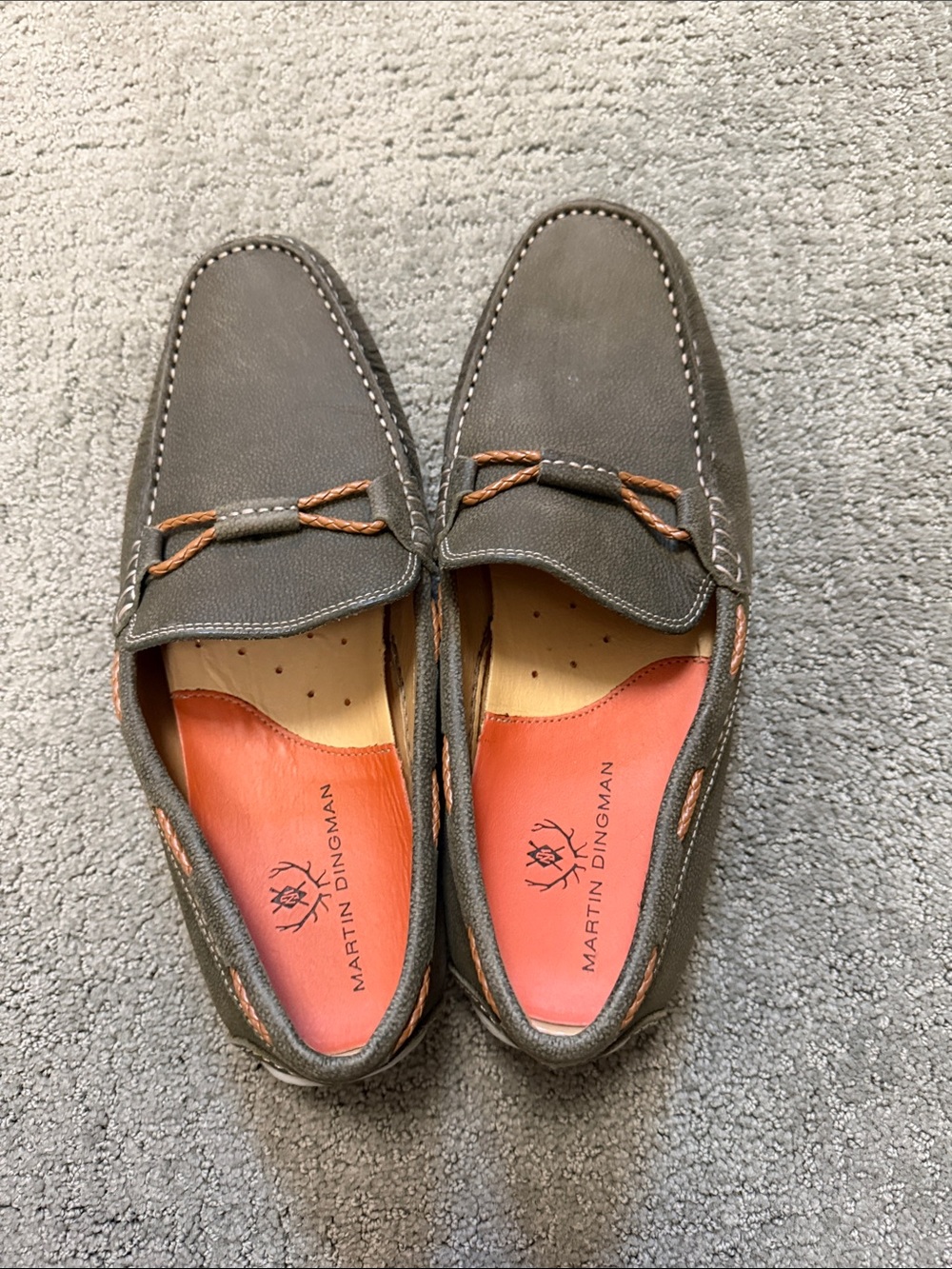 Martin Dingman Gray - Sage Suede Loafers with Orange Accents